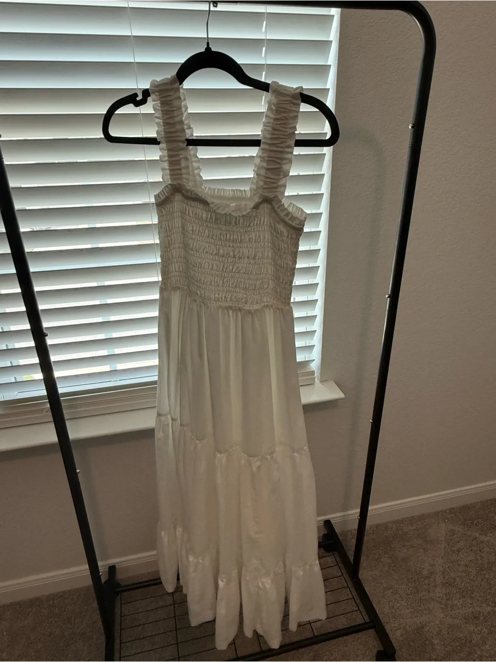 Abercrombie & Fitch White Smocked Maxi Dress with Ruffle Straps